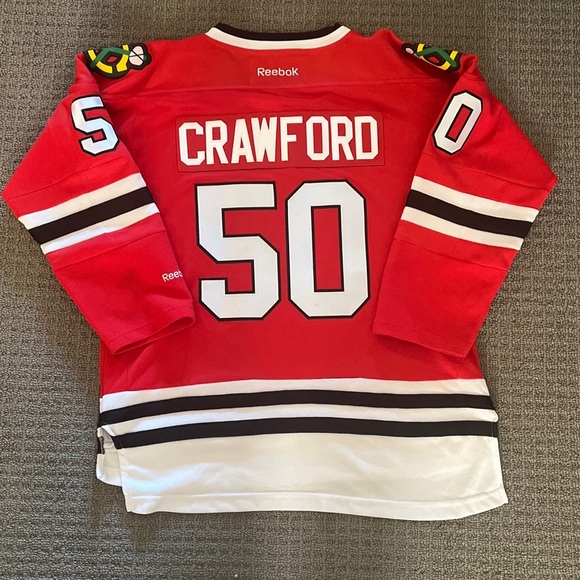 REEBOK COREY CRAWFORD CHICAGO BLACKHAWKS HOME RED #50 YOUTH L/XL - Picture 8 of 11